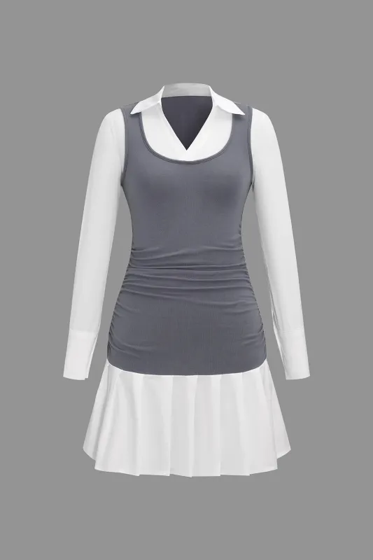 Chiffon Contrast Pleated Long Sleeve Mini Dress sold by Micas