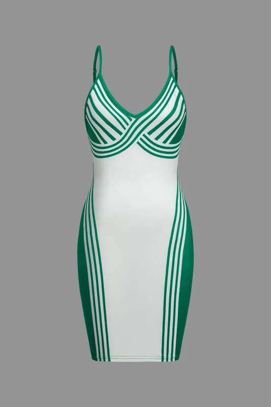 Contrast Print Stripes Backless Mini Dress sold by Micas