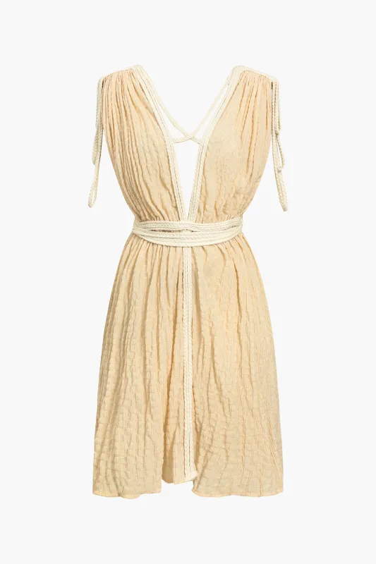 Solid Tie-Up V-Neck Sleeveless Mini Dress sold by Micas