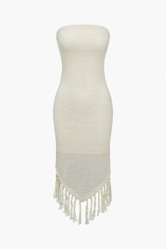 Fringe Hem Asymmetrical Sleeveless Midi Dress sold by Micas