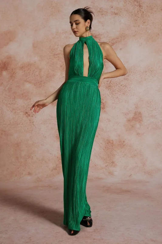 Pleated Cut Out Backless Tie Up Sleeveless Maxi Dress sold by Micas