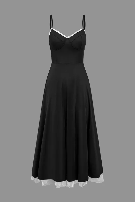 Contrast Ruched Puff Hem Sleeveless Midi Dress sold by Micas