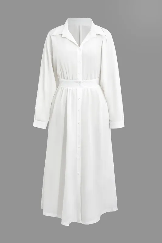 V-Neck Button Ruched Long Sleeve Midi Dress sold by Micas