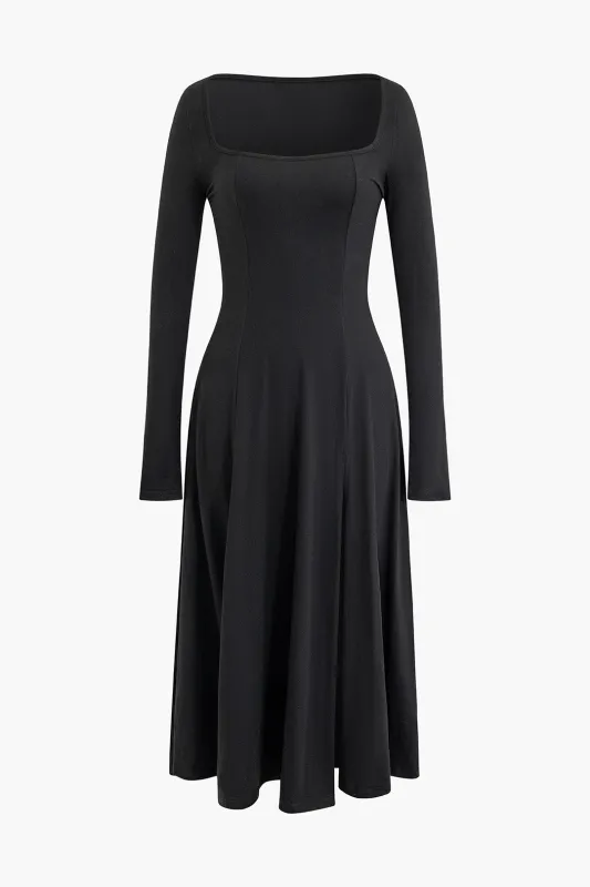 Solid U Neck Long Sleeve Midi Dress sold by Micas