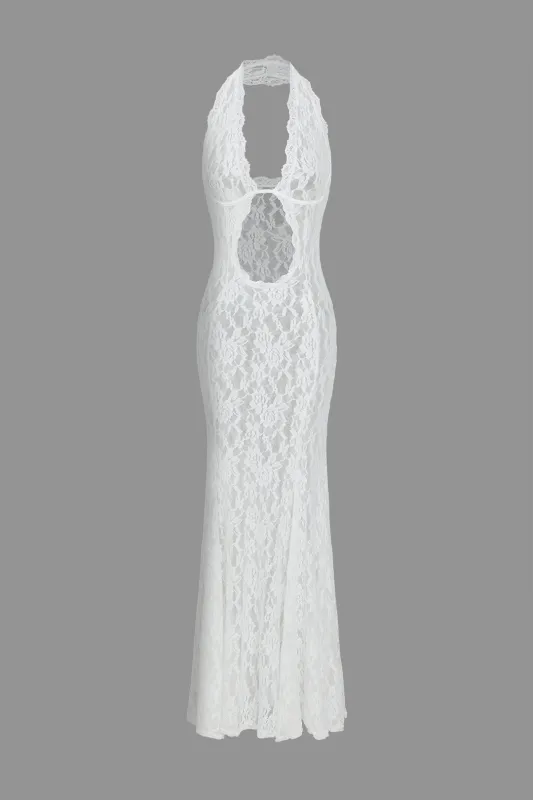 Lace Halter Neck Cut Out Sleeveless Maxi Dress sold by Micas