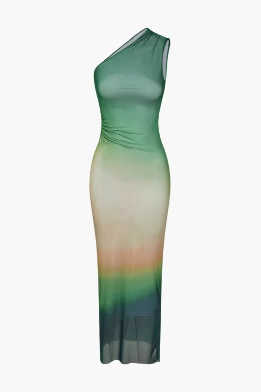 Mesh Ombre Print Single Shoulder Sleeveless Maxi Dress sold by Micas