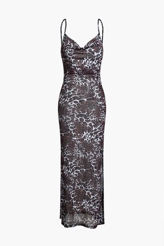 Mesh Leopard Print Backless Sleeveless Maxi Dress made by Micas