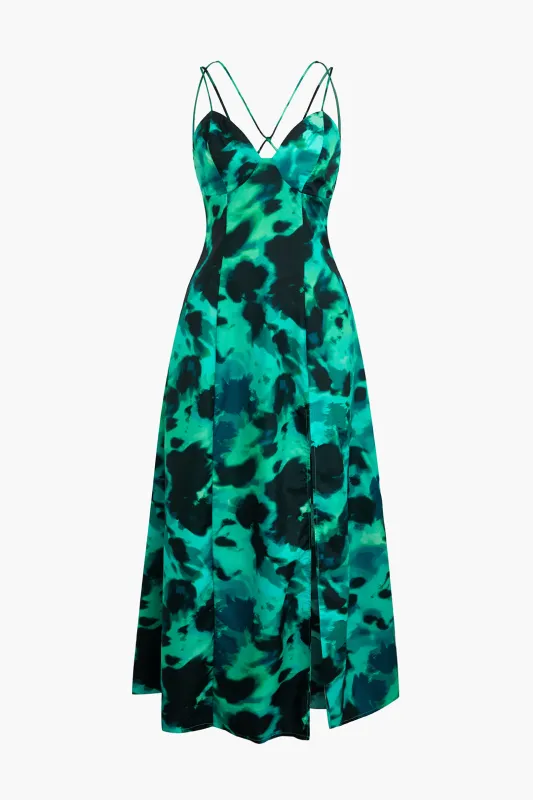 Chiffon Watercolor Print Slit Sleeveless Maxi Dress made by Micas