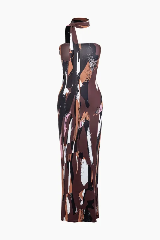 Graffiti Print Backless Strapless Sleeveless Maxi Dress sold by Micas
