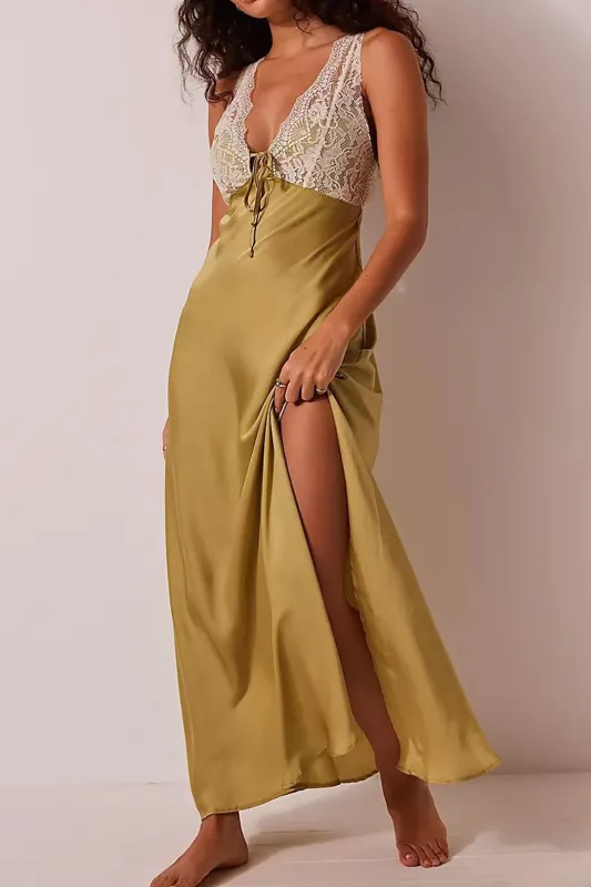 Lace Decor Hollow Out Side Slit Sleeveless Maxi Dress sold by Micas