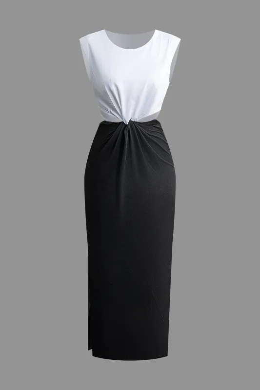 Contrast Cut Out Twist Knot Sleeveless Midi Dress sold by Micas