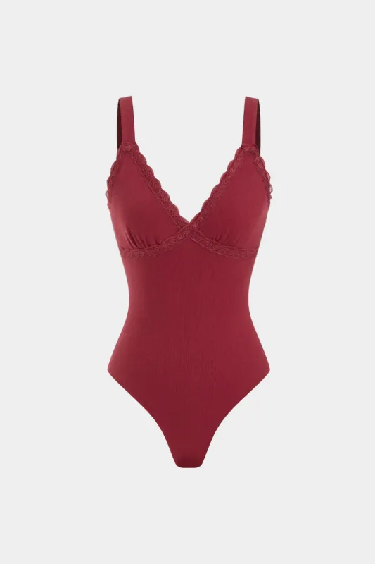 Lace Trim V-Neck Sleeveless Bodysuit sold by Micas