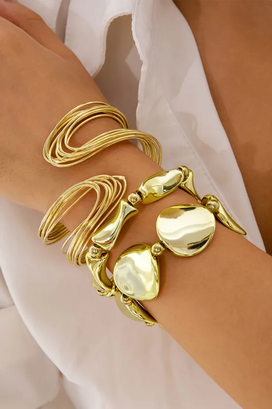 Metal Multilayer Geometric Open Wavy Beaded Bracelet sold by Micas