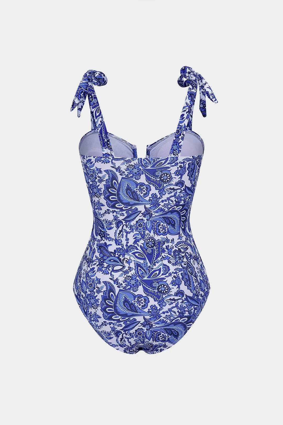 Retro Print V-Neck Tie-Up One-Piece Swimsuit sold by Micas product image thumbnail 2