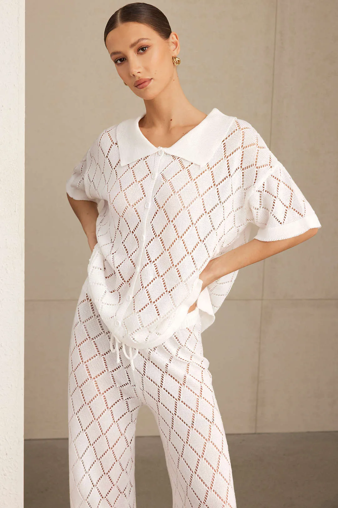 Knit Cut Out Button Cardigan And Pants Set sold by Micas product image thumbnail 3