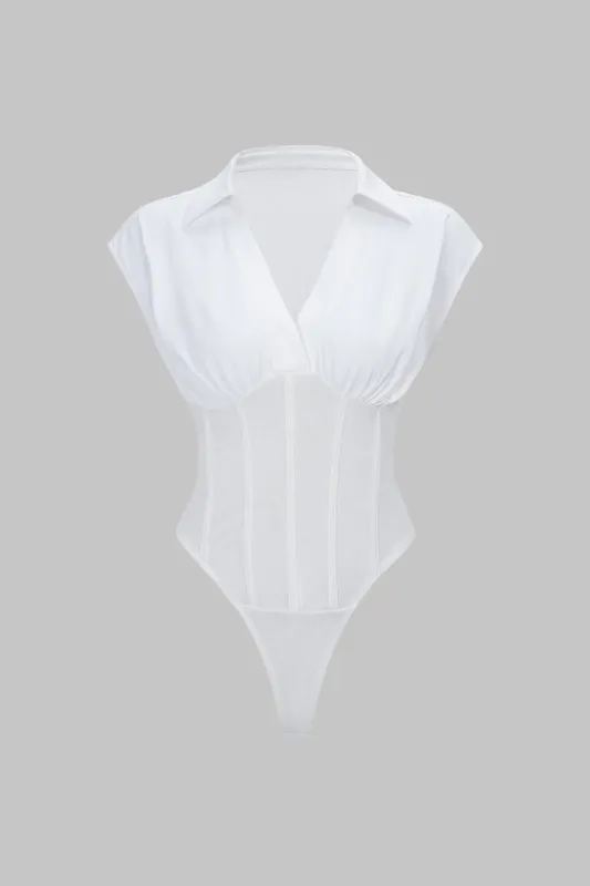 Solid Waist-Cinching Short Sleeve Bodysuit sold by Micas