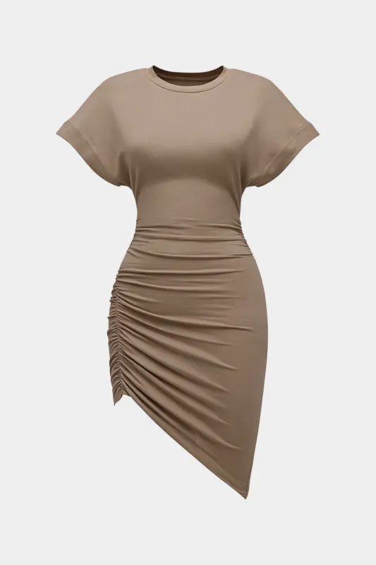 Round Neck Ruched Short Sleeve Mini Dress sold by Micas