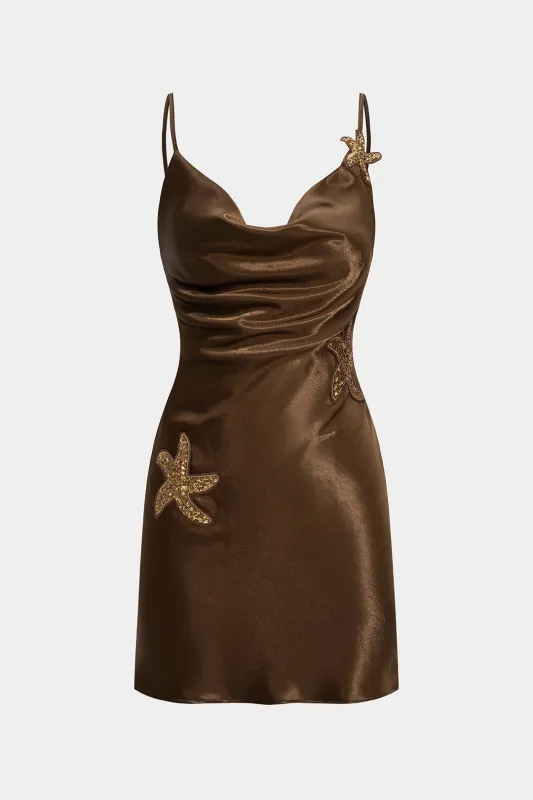 Satin Sequins Appliques Zipper Backless Sleeveless Mini Dress sold by Micas