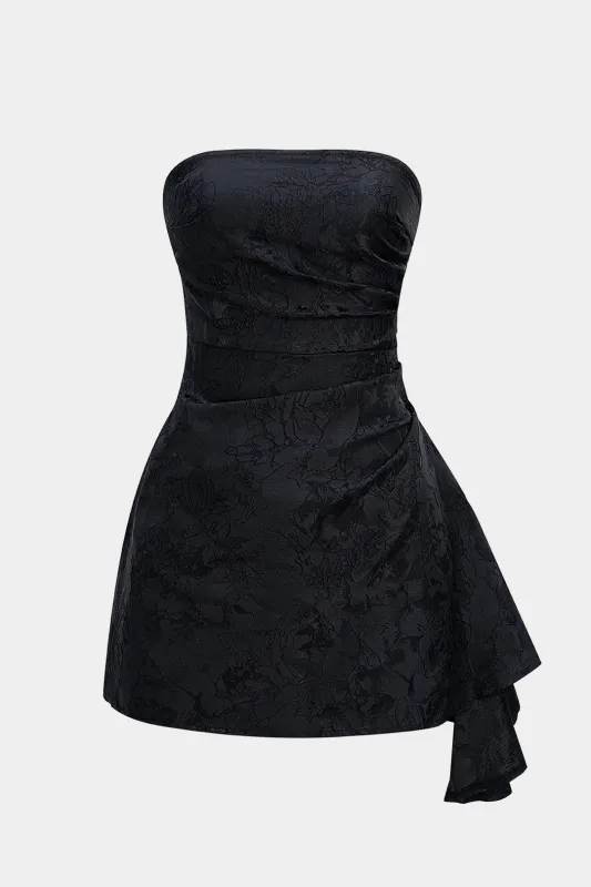 Jacquard Ruched Asymmetrical Strapless Sleeveless Mini Dress sold by Micas