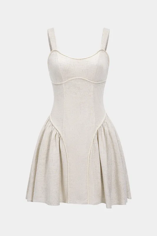 Linen Square Neck Braided Sleeveless Mini Dress sold by Micas