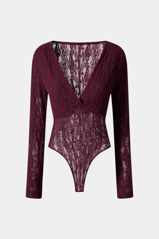 Lace V-Neck Long Sleeve Bodysuit sold by Micas