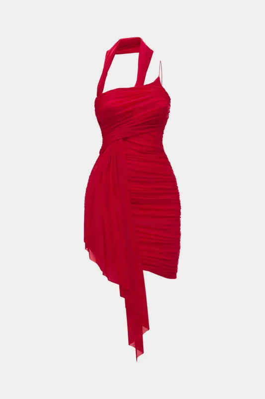 Ruched Slip Asymmetrical Sleeveless Mini Dress sold by Micas