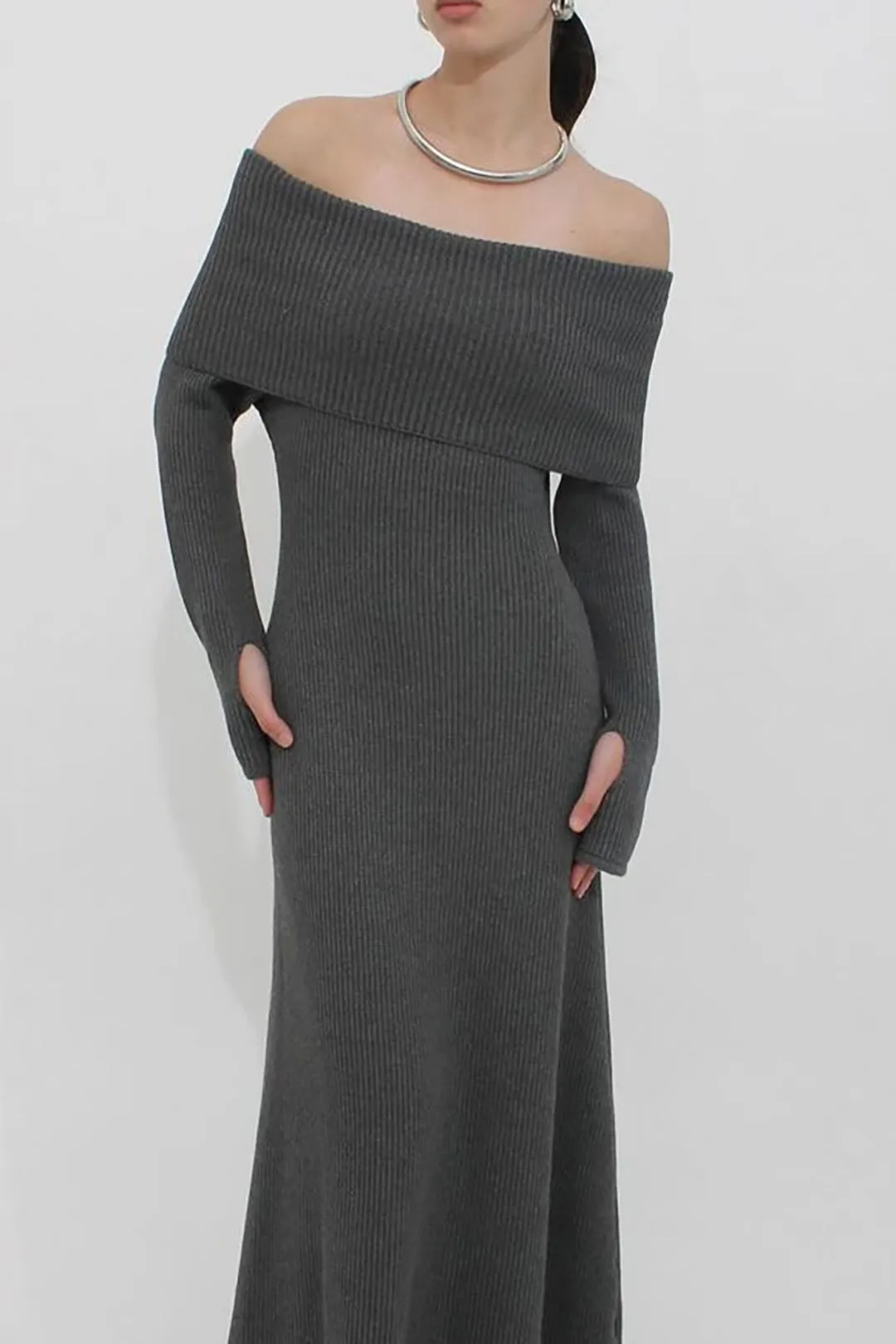 Knit Off-Shoulder Long Sleeve Dress sold by Micas product image thumbnail 2