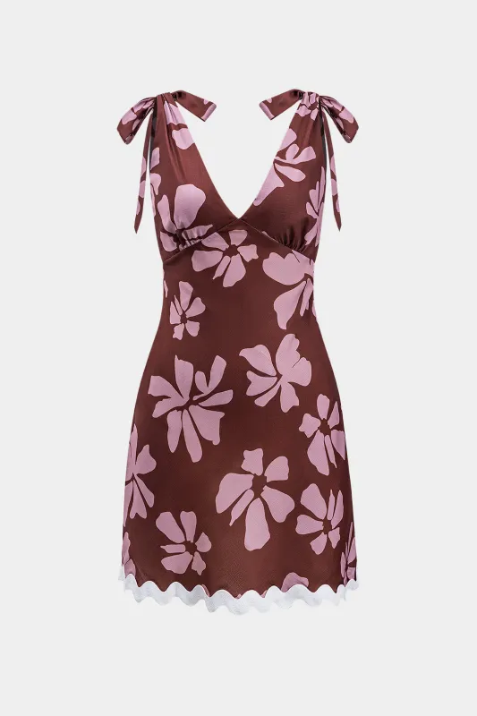 Floral Print V-Neck Tie-Up Sleeveless Mini Dress sold by Micas