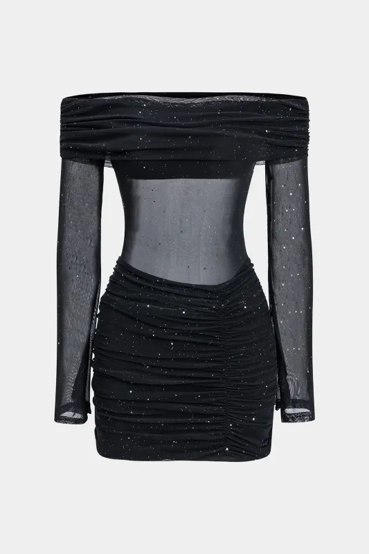 Off Shoulder Ruched Long Sleeve Mini Dress sold by Micas