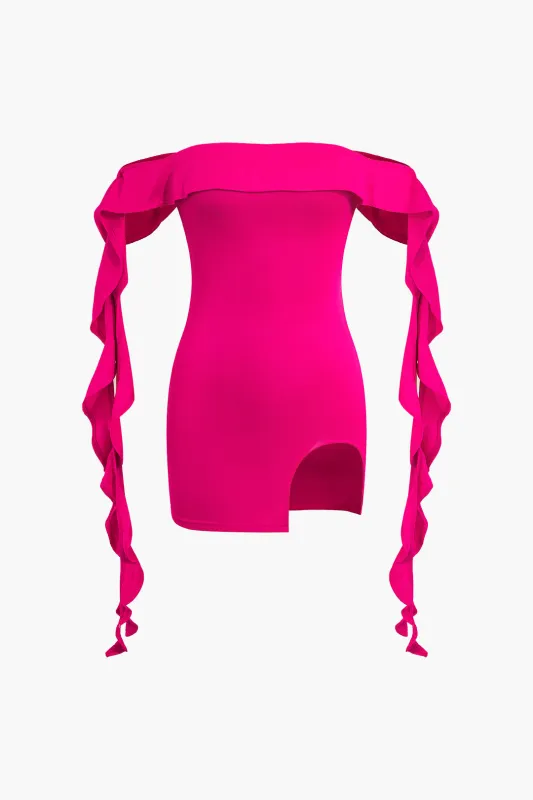 Ruffle Ribbon High Slit Zipper Sleeveless Mini Dress made by Micas