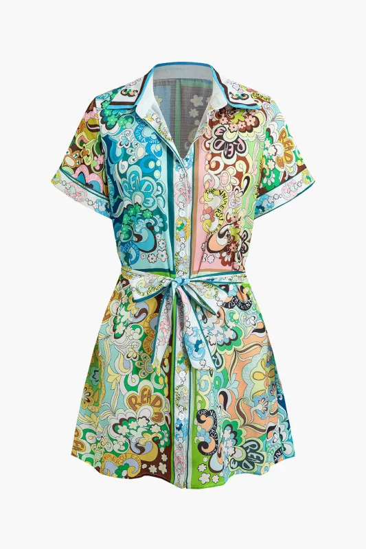 Color Block Print Tie-Up Short Sleeve Mini Dress made by Micas