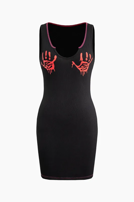 Contrast Print V-Neck Sleeveless Mini Dress sold by Micas