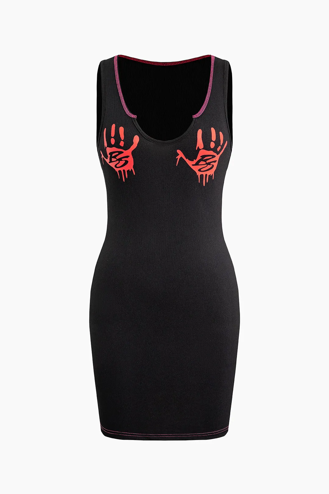 Contrast Print V-Neck Sleeveless Mini Dress sold by Micas