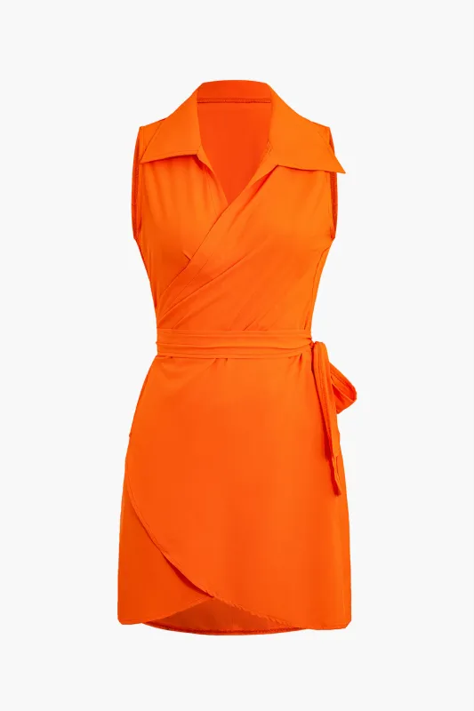 V-Neck Tie Up Asymmetrical Ruched Sleeveless Mini Dress sold by Micas