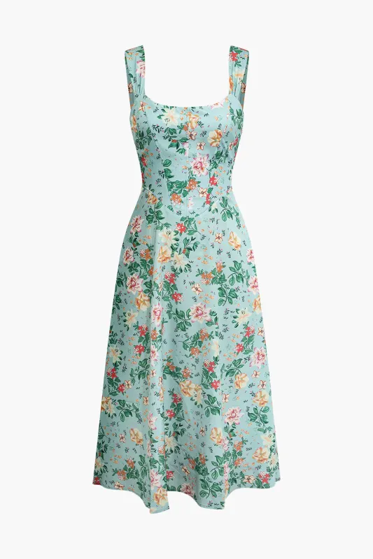 Ditsy Floral Print Side Slit Sleeveless Midi Dress sold by Micas
