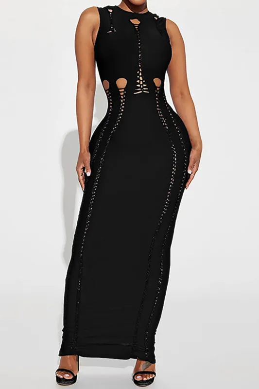 Round Neck Cable Cut Out Sleeveless Maxi Dress sold by Micas