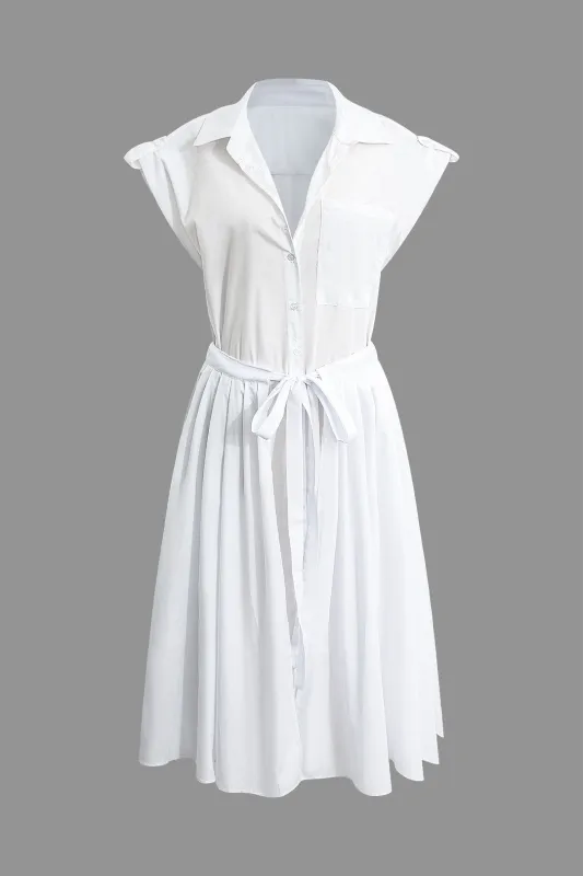 Ruched Pocket Belted Short Sleeve Midi Dress sold by Micas