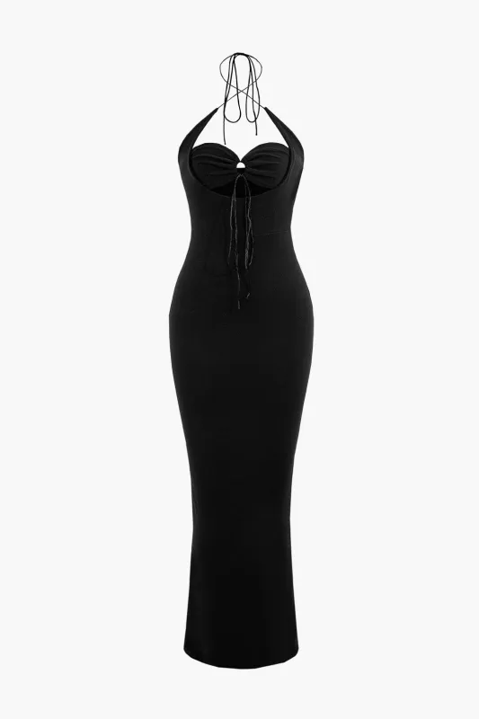 Halter Neck Tie-Up Cut Out Sleeveless Maxi Dress sold by Micas