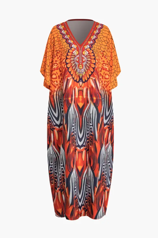 Art Pattern Print V-Neck Short Sleeve Maxi Dress sold by Micas