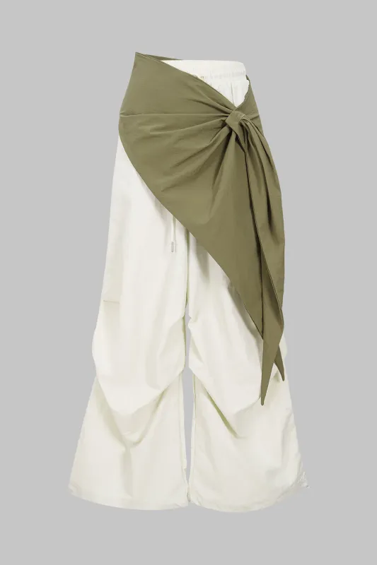 Contrast Tie Front Ruched Pants sold by Micas