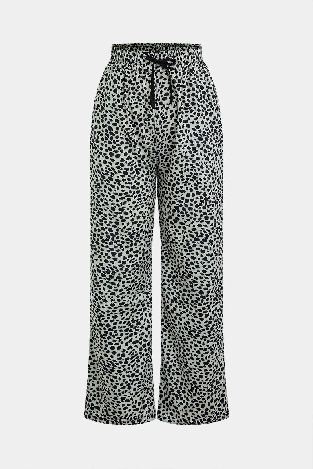 Leopard Print Ruched Drawstring Straight Leg Pants sold by Micas