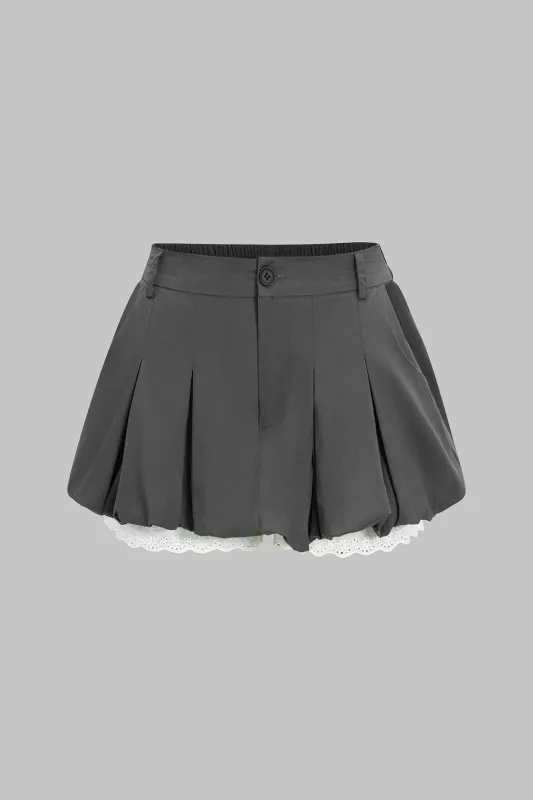 Lace Trim Ruched Low Waist Skort sold by Micas