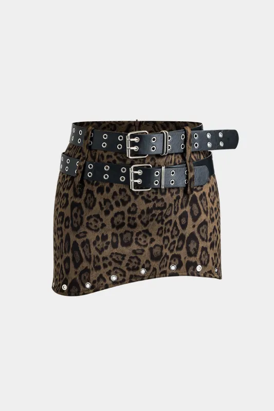 Suede Double Waist Belt Decor Skirt sold by Micas