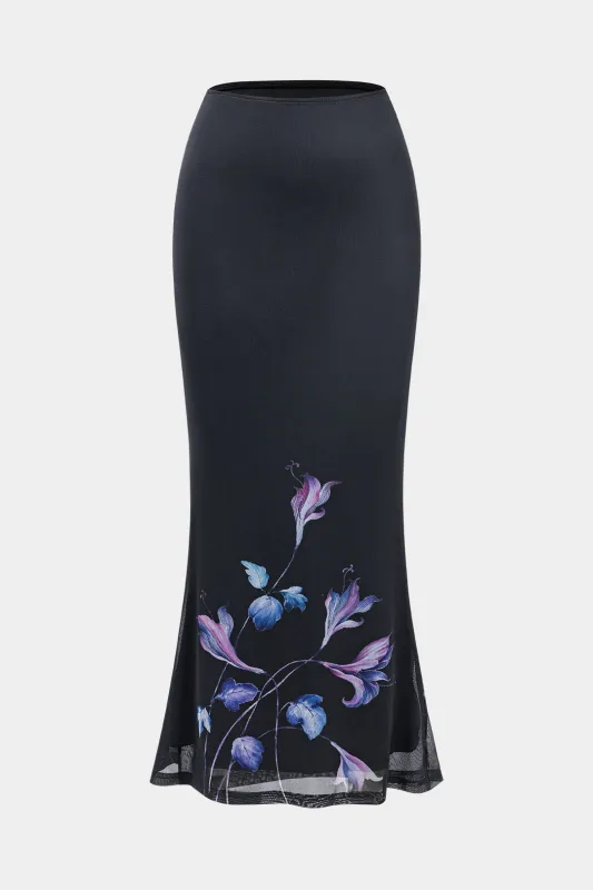 Mesh Floral Print Low Waist Skirt sold by Micas