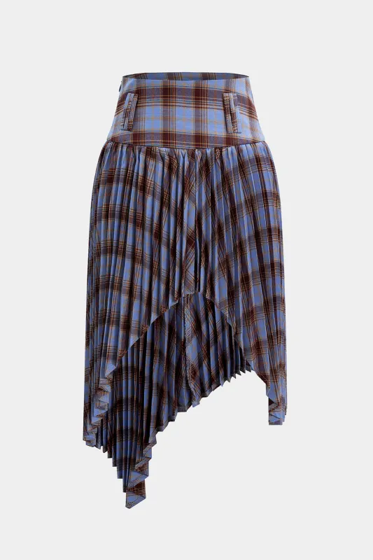 Plaid Print Pleated Asymmetrical Skirt sold by Micas