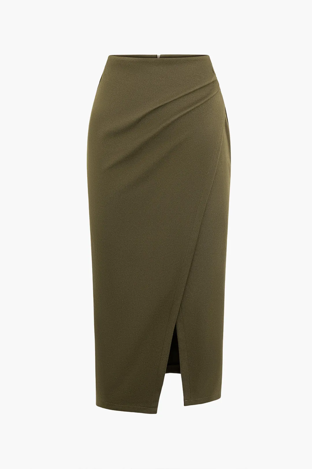 Ruched Asymmetrical Slit High Waist Skirt sold by Micas