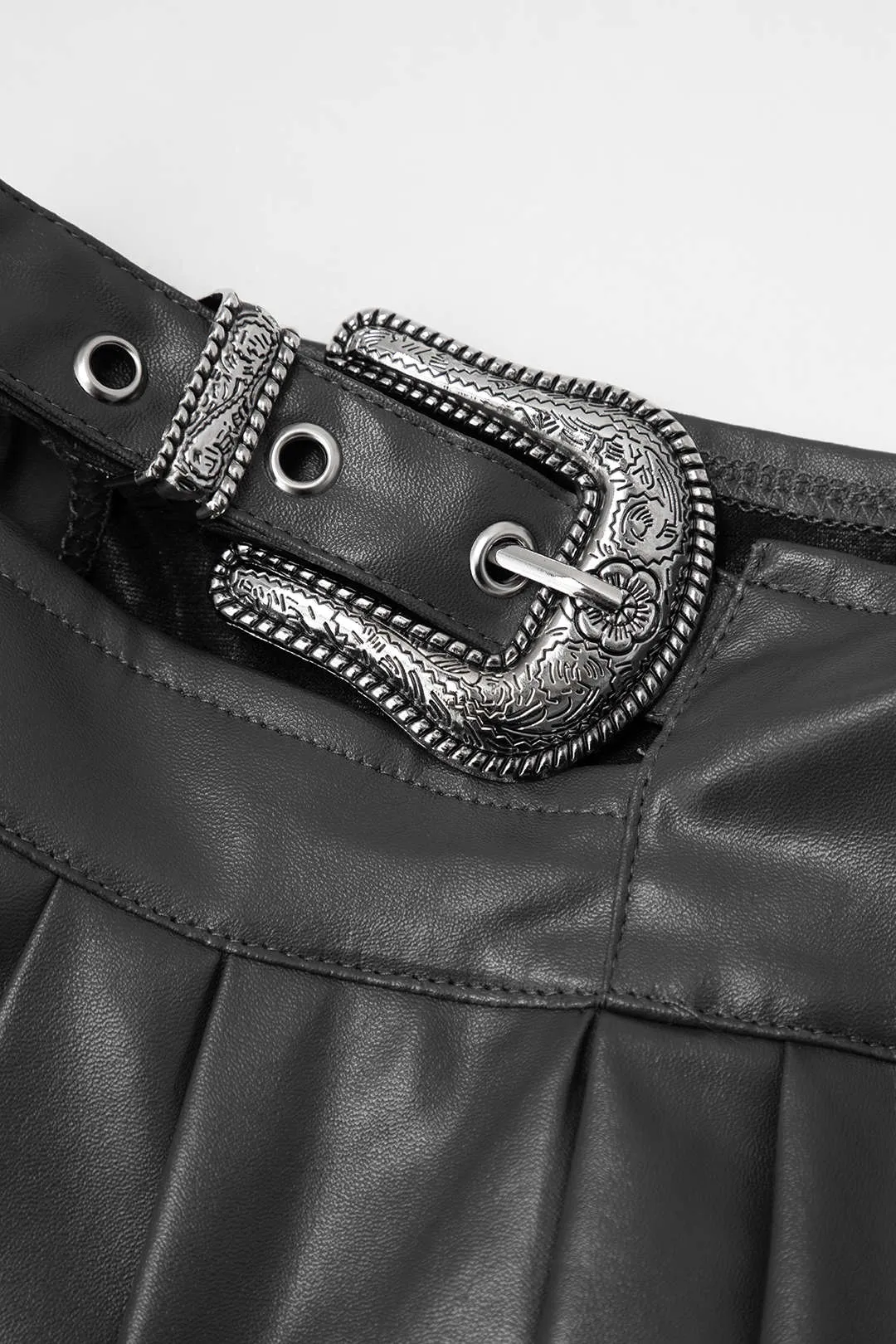 Faux Leather Irregular Hem Pleated Skirt sold by Micas product image thumbnail 4