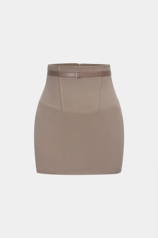 Solid Belted High Waist Mini Skirt sold by Micas