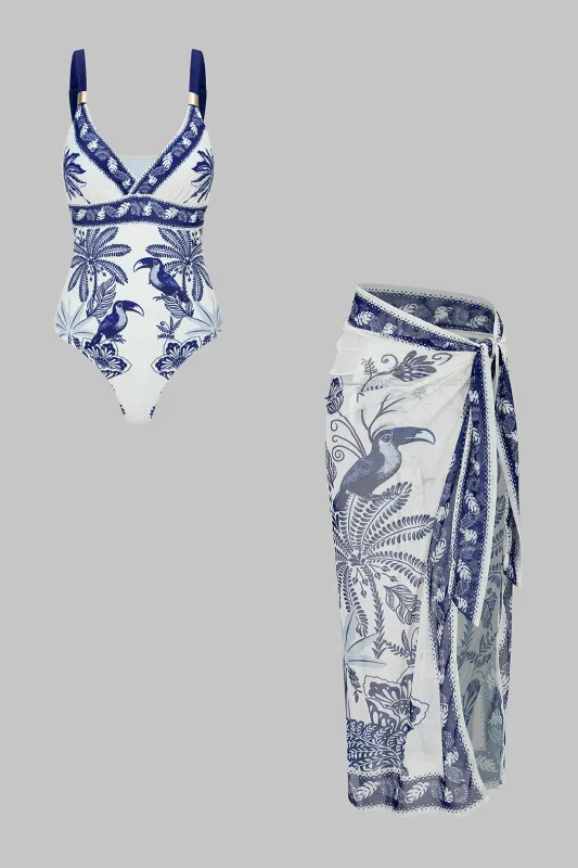 Bird Print Wrap 3-Piece Bikini Set sold by Micas