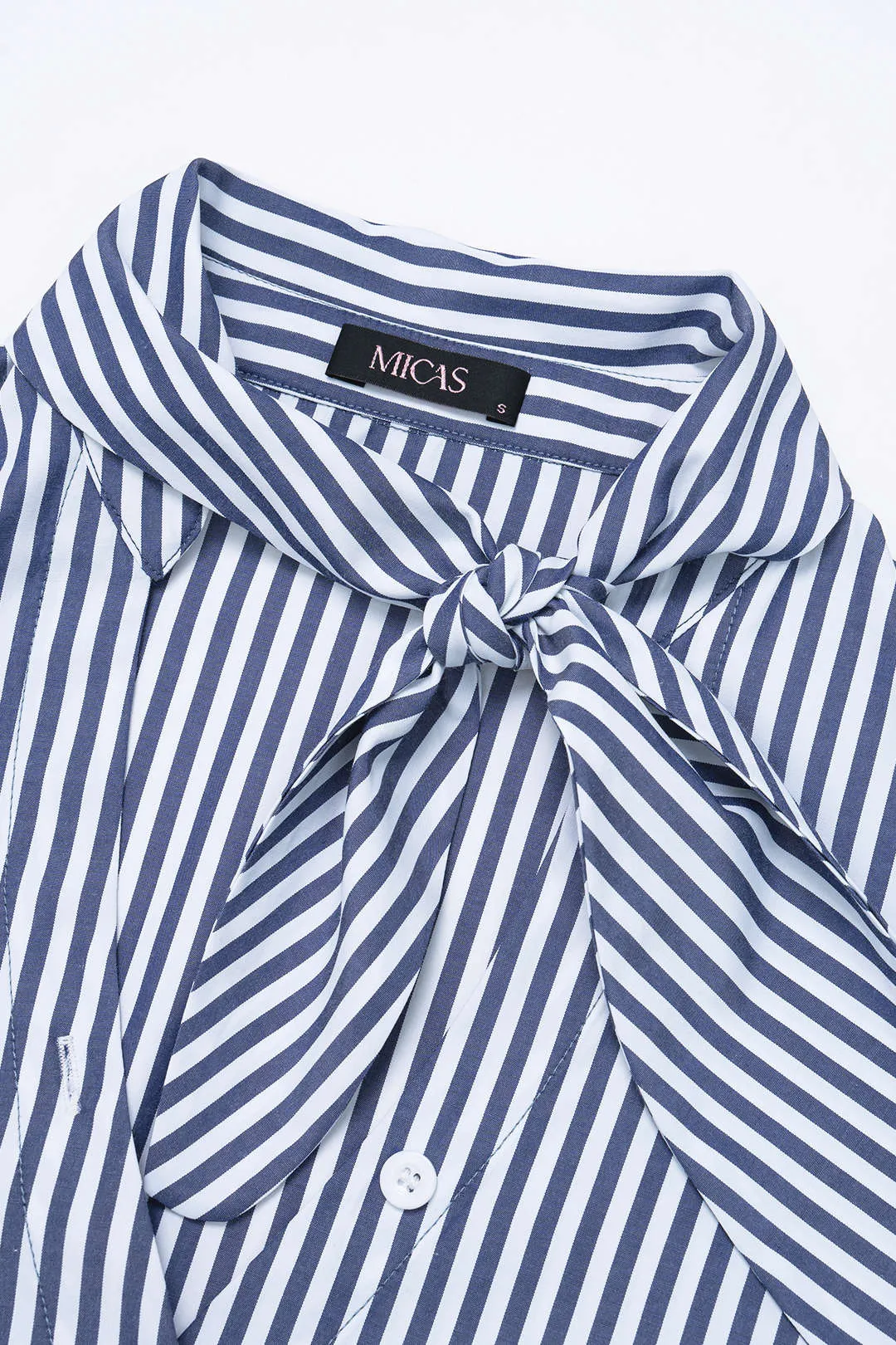 Stripes Print Button Patchwork Knotted Long Sleeve Bodysuit sold by Micas product image thumbnail 3